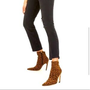 Good American 110mm Icon Faux Suede Leopard Stiletto Ankle Boots Size 8.5